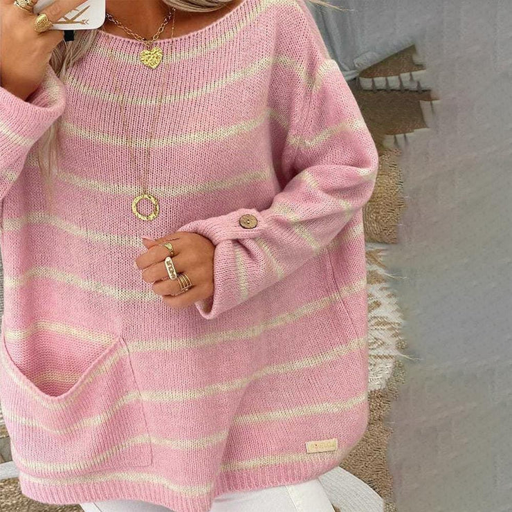 Cute striped long sleeve pink sweater