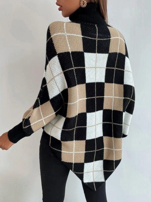 Elegant sweater with geometric print and high neckline