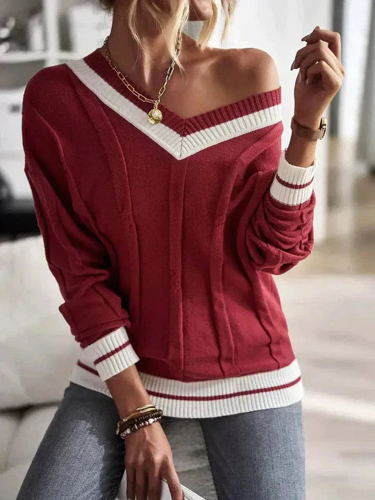 Red printed long sleeve sweater