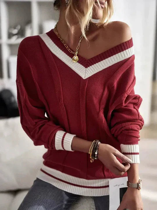 Red printed long sleeve sweater