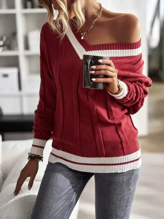 Red printed long sleeve sweater