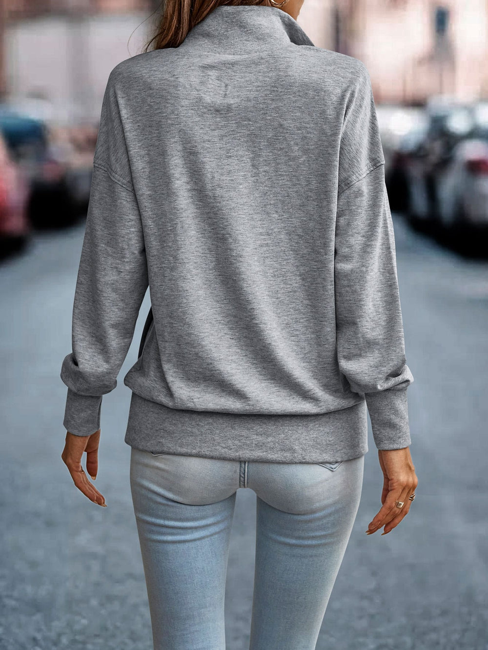 Comfortable grey plain long sleeve top