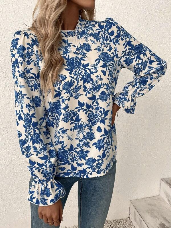 Sweet Plant Blue Long Sleeve Top