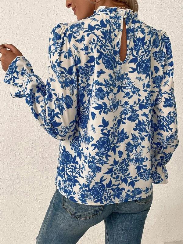 Sweet Plant Blue Long Sleeve Top