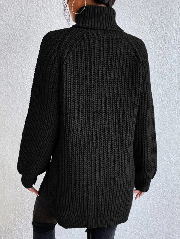 Black long sleeve turtleneck sweater with ribbed surface