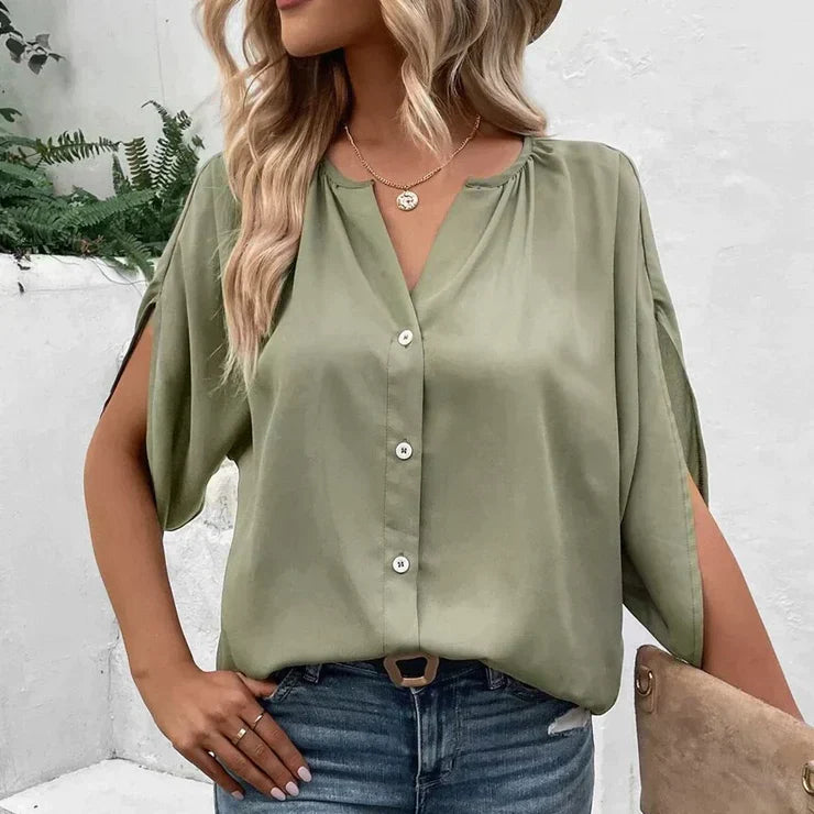 Modern green plain short sleeve top