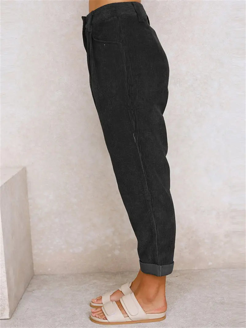 Black Corduroy Culotte Comfort Pants