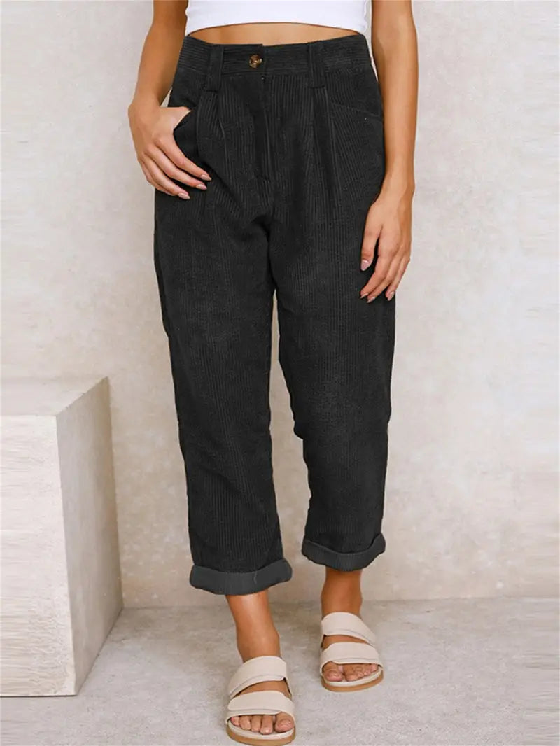 Black Corduroy Culotte Comfort Pants