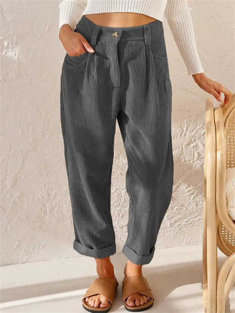 Grey Corduroy Elegant Comfort Culotte