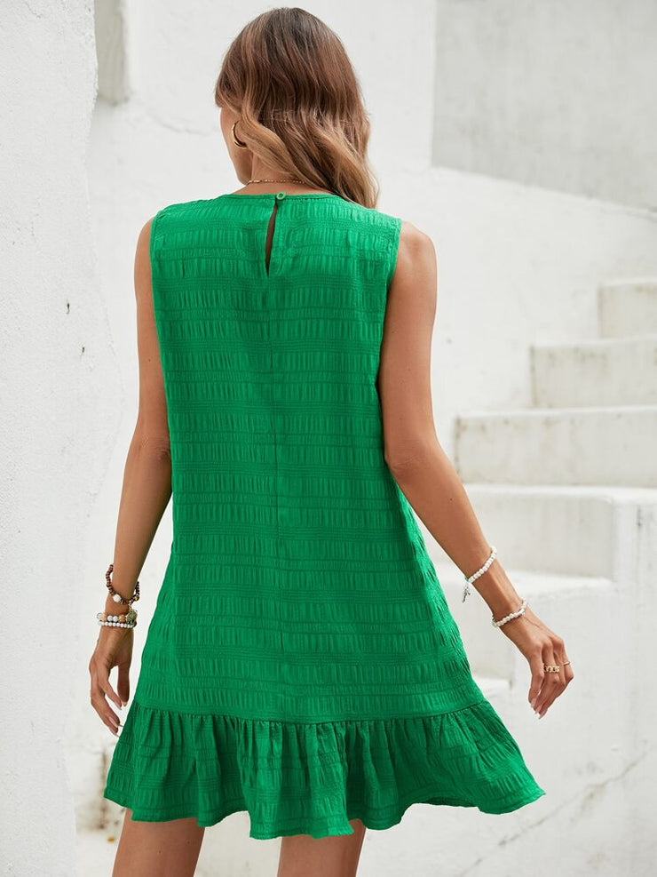 Fresh Solid Color Green Sleeveless Mini Dress