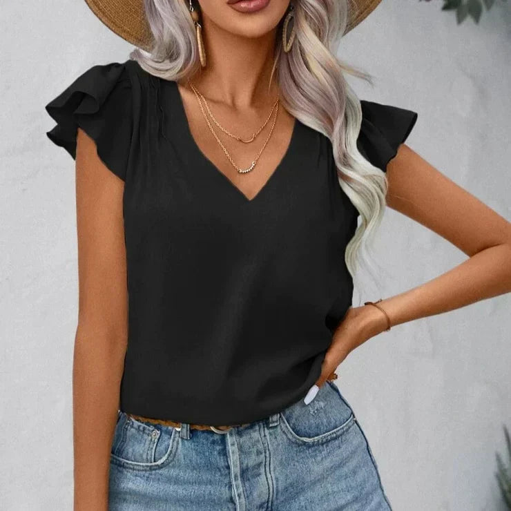 Cool monochrome black top with V-neck