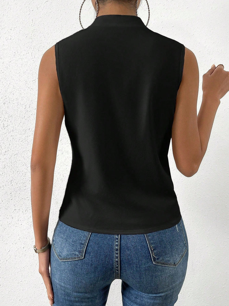 Black sleeveless monochrome top