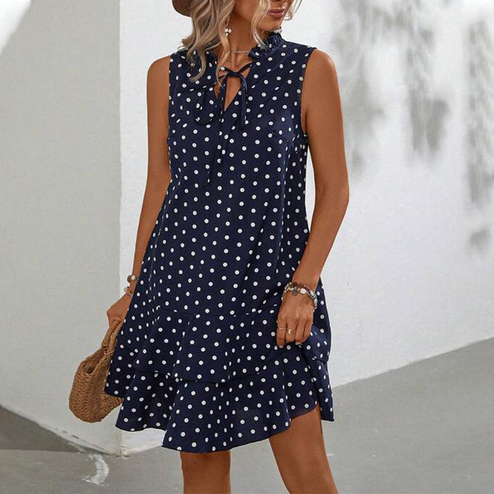 Popular Dotted V Neck Mini Dress