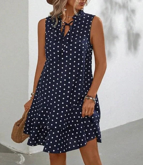 Popular Dotted V Neck Mini Dress