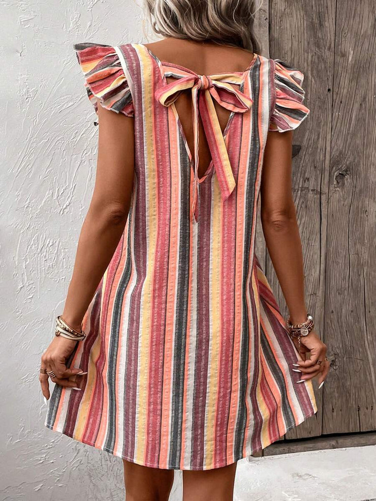 Chic striped mini dress with V-neck