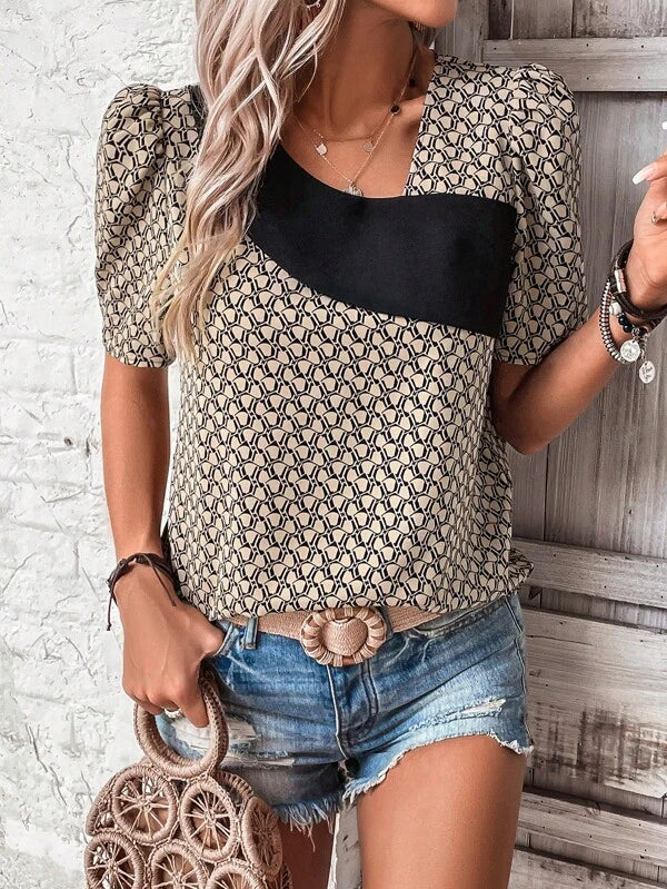 Stylish short sleeve print top