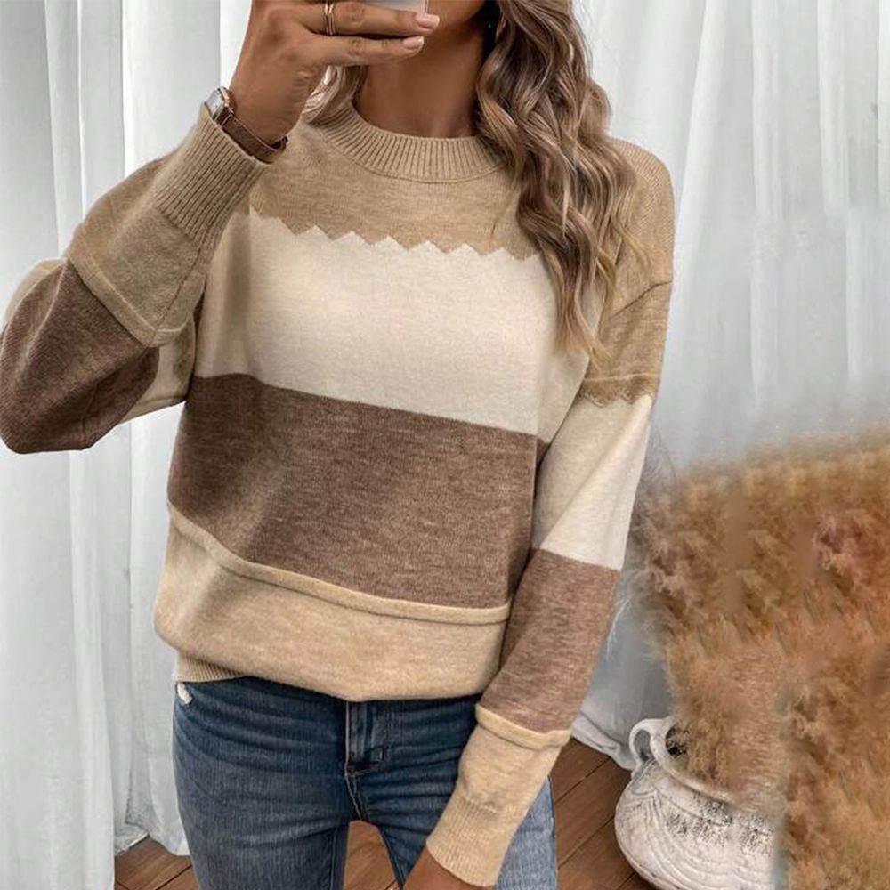 Retro Khaki Round Neck Sweater