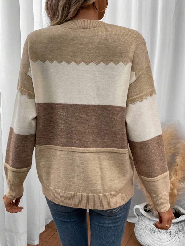 Retro Khaki Round Neck Sweater