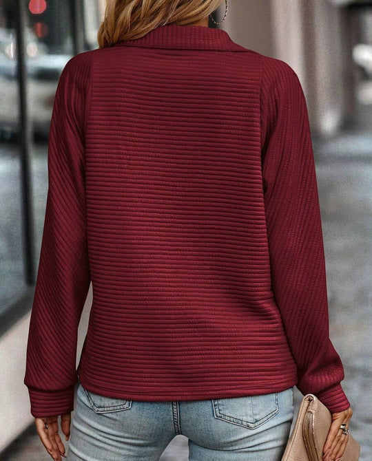 Burgundy long sleeve plain top with V-neck