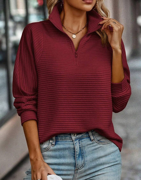 Burgundy long sleeve plain top with V-neck