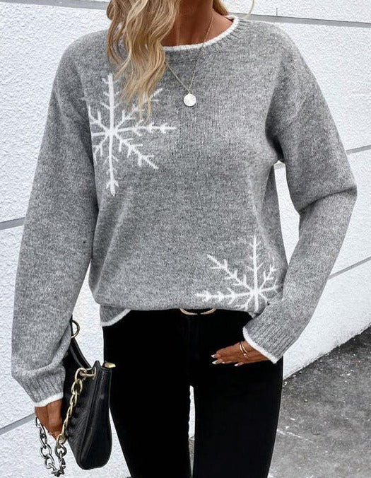 Grey crew neck sweater with print