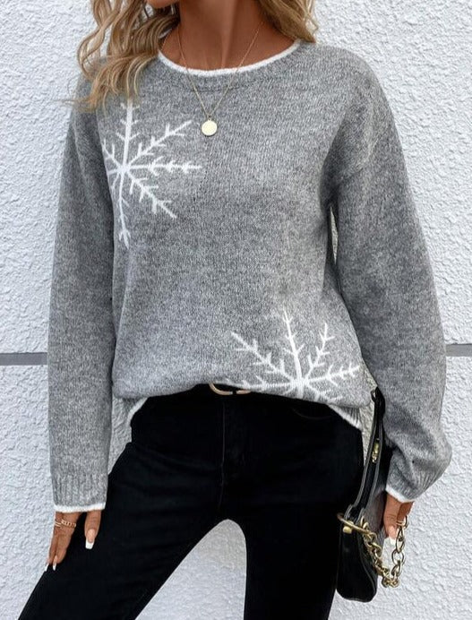 Grey crew neck sweater with print