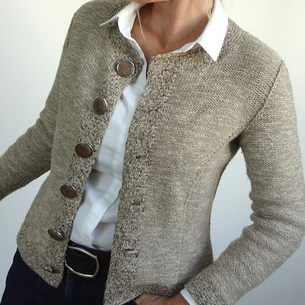 Khaki solid color cardigan with long sleeves