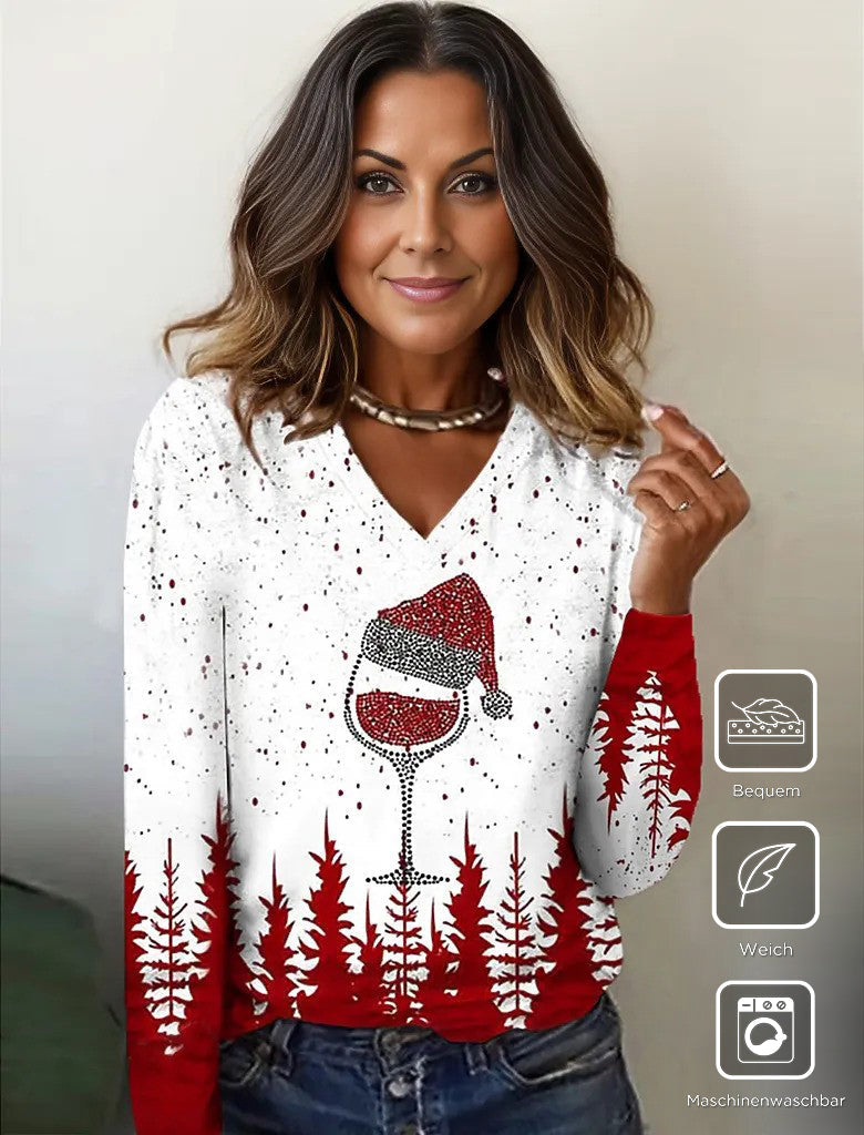 Tipsy Red Wine Holiday Party Long Sleeve Top