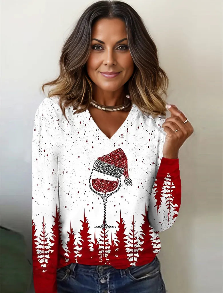 Tipsy Red Wine Holiday Party Long Sleeve Top