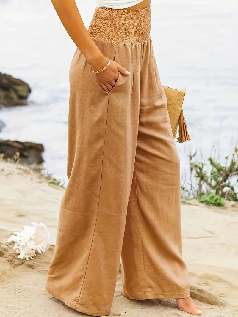 Safari Chic Linen Wide Leg Summer Pants