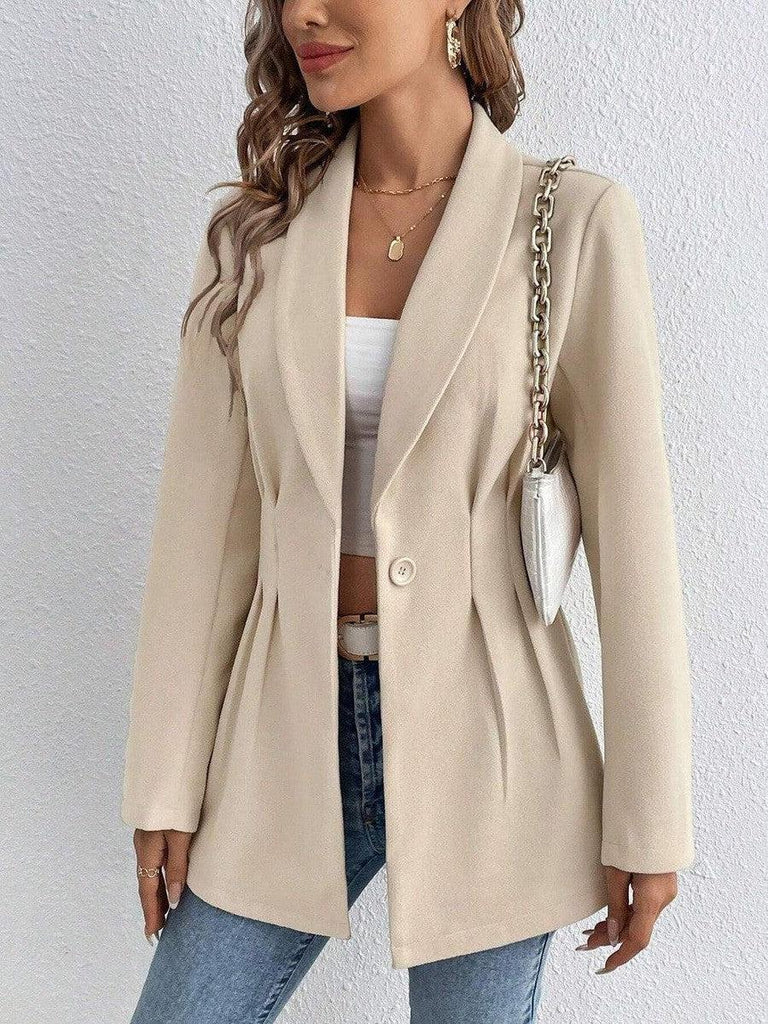 Apricot Solid Color Long Sleeve Lapel Jacket