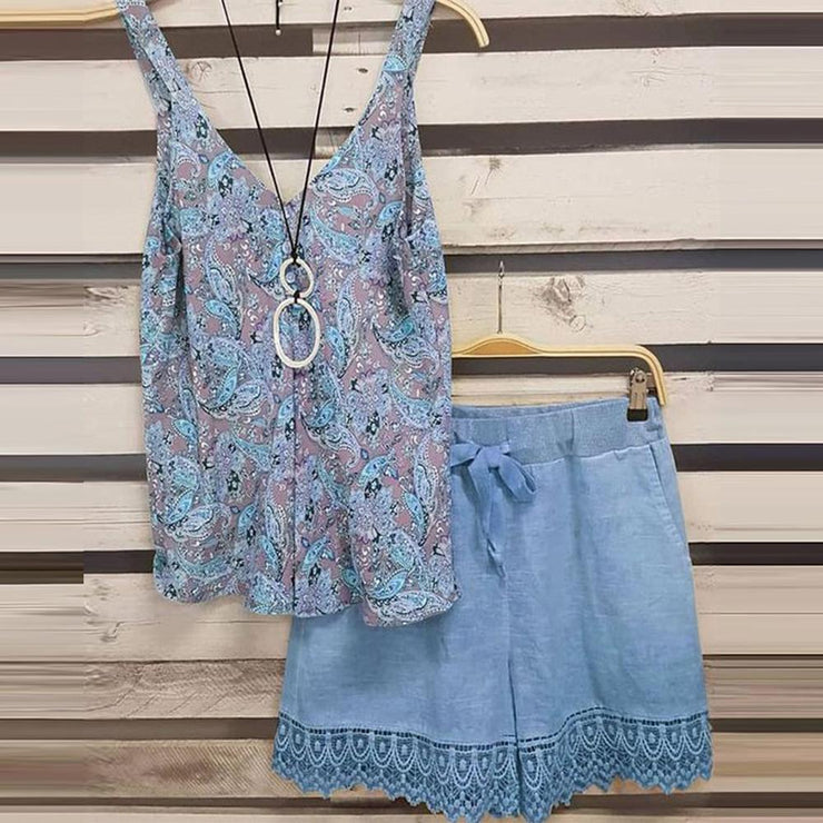 Blue print straps Two-piece set