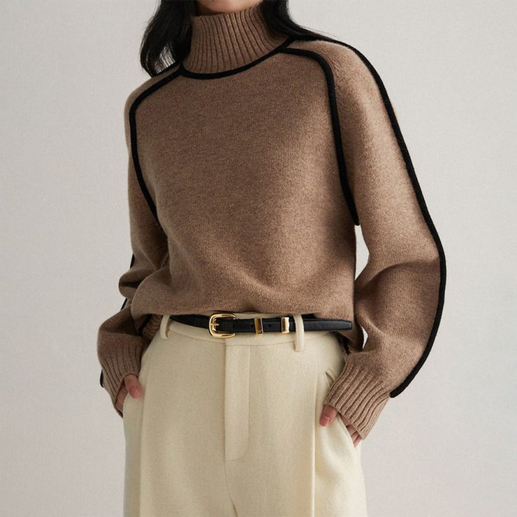 Coffee sweater with high neckline