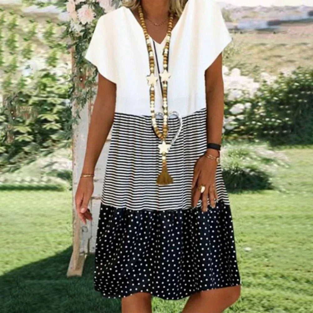 Contrasting pattern mix dress