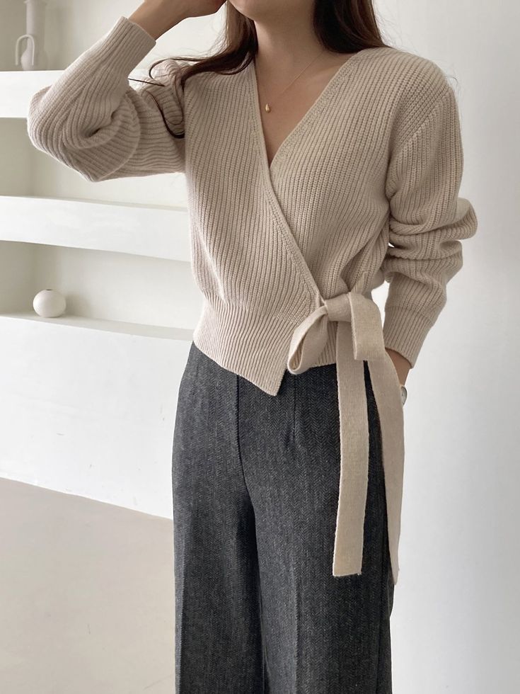 Elegant simple sweater with V-neck