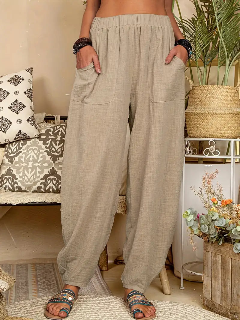 Natural colors Linen look Relax-fit summer trousers