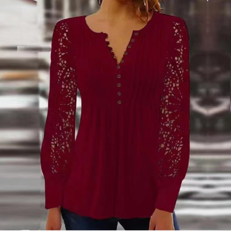 Elegant long sleeve monochrome burgundy top