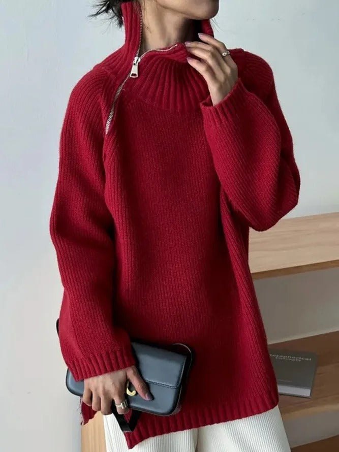 Red monochrome high neck sweater