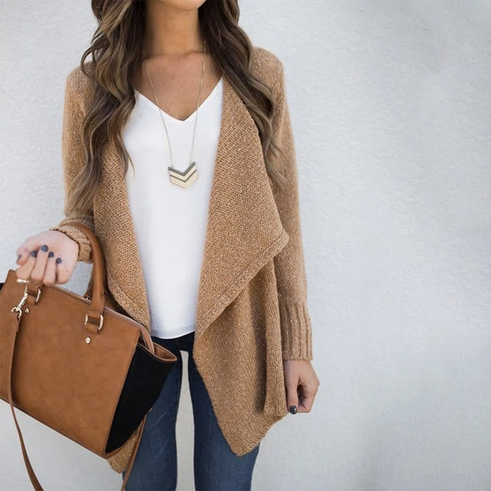 Brown solid color long sleeve cardigan