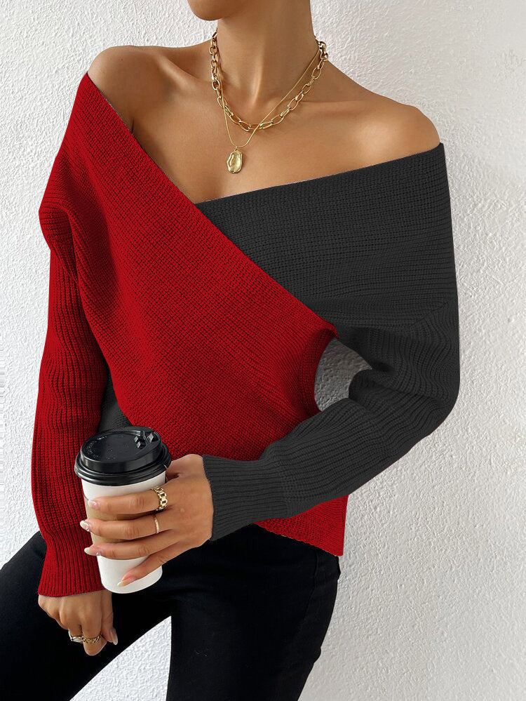 Modern color block sweater with V-neck