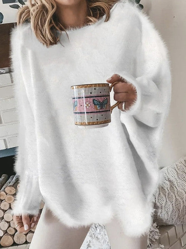 Fuzzy long sleeve sweater in a relaxed look