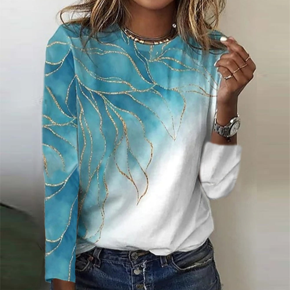 Golden Leaf Blue Ombre Long Sleeve Top