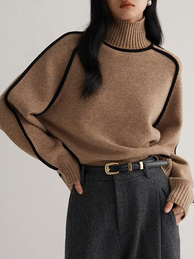 Coffee sweater with high neckline