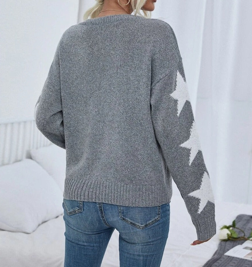 Basic print sweater with long sleeves