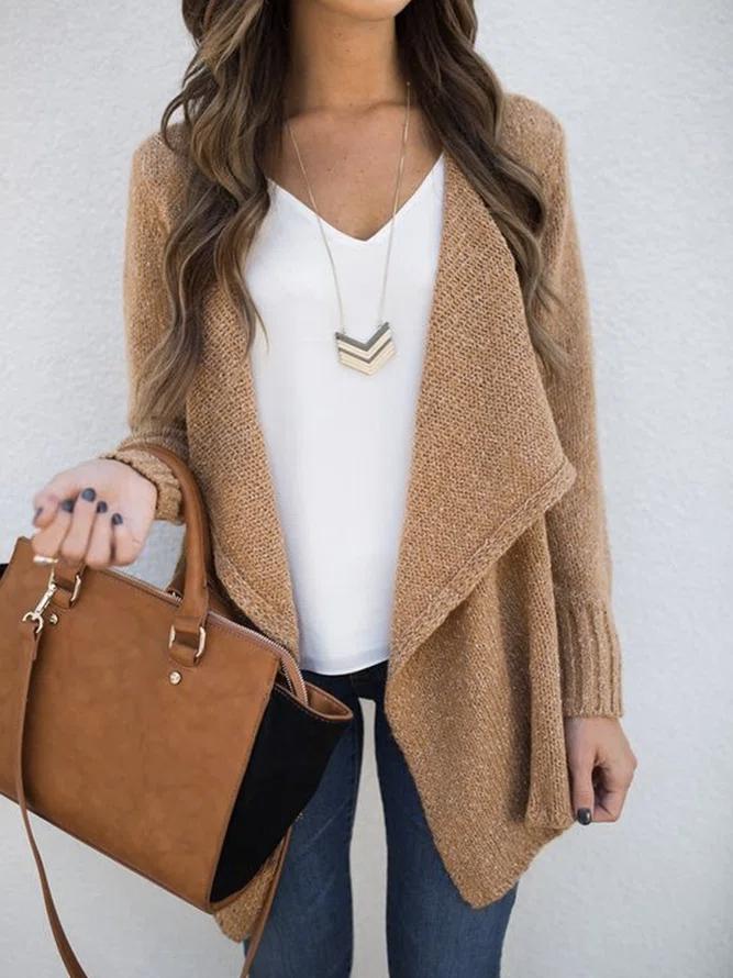 Brown solid color long sleeve cardigan