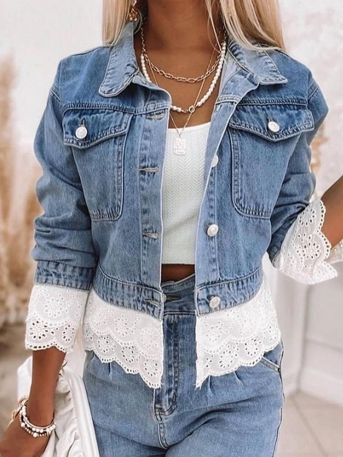 Blue patchwork denim outerwear