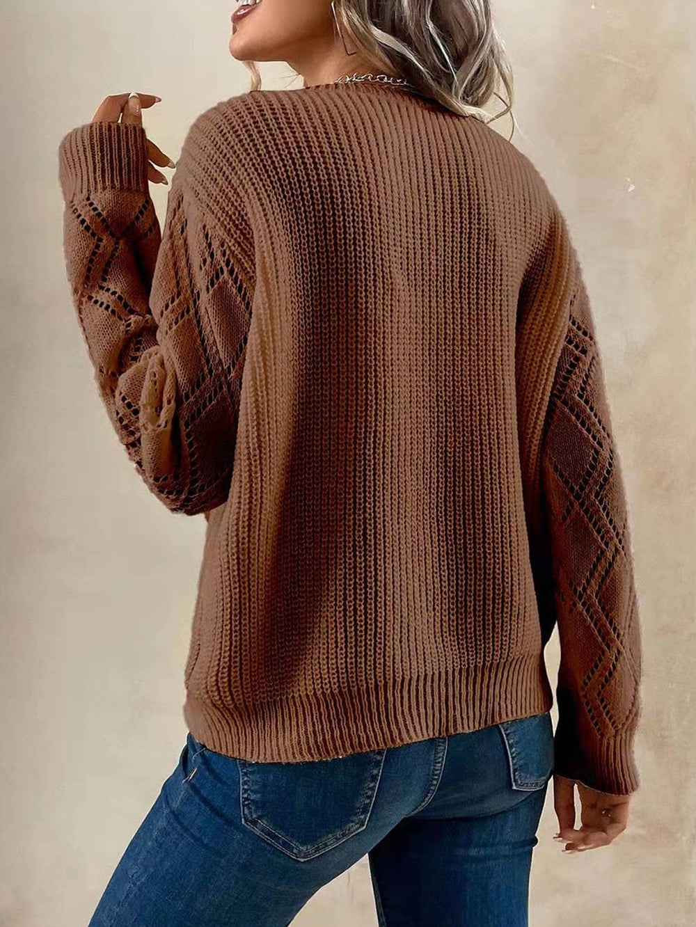 Coffee long sleeve sweater with V-neck