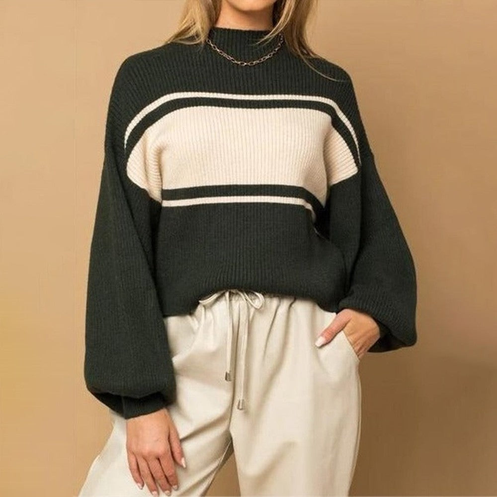 Cuddly Color Block Mock Neck Sweater