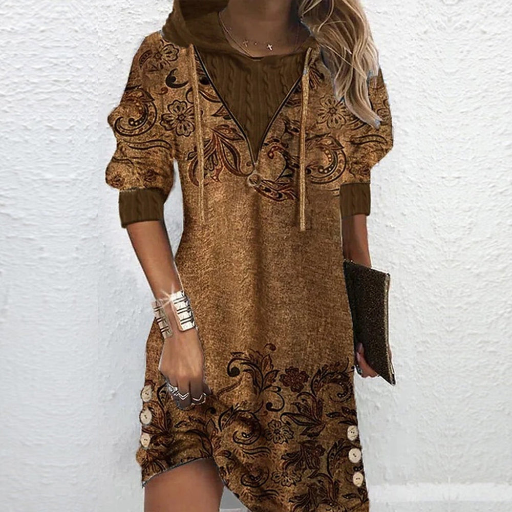 Modern print hoodie mini dress