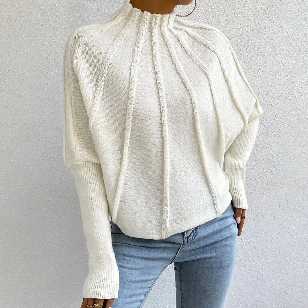 Cream white sweater with reverse seam and Dolman sleeves